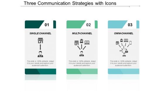 Three Communication Strategies With Icons Ppt PowerPoint Presentation Ideas Deck
