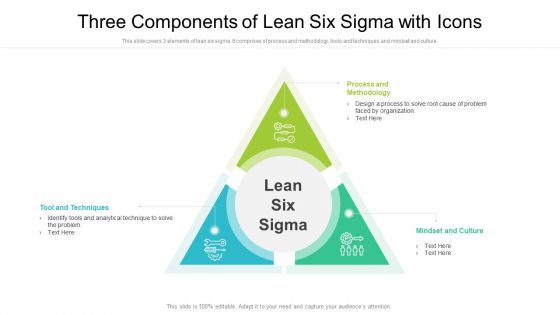 Three Components Of Lean Six Sigma With Icons Ppt Infographic Template Templates PDF