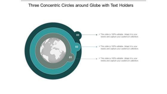 Three Concentric Circles Around Globe With Text Holders Ppt Powerpoint Presentation Gallery Deck