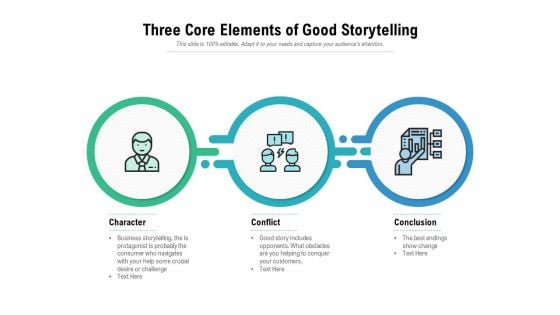 Three Core Elements Of Good Storytelling Ppt PowerPoint Presentation Example 2015