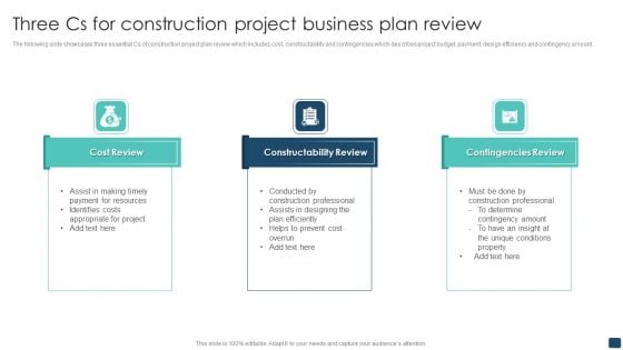 Three Cs For Construction Project Business Plan Review Sample PDF Three Cs For Construction Project Business Plan Review Sample PDF