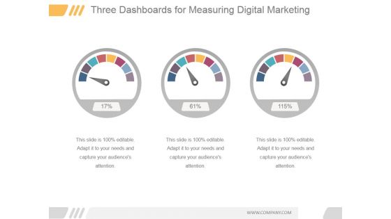 Three Dashboards For Measuring Digital Marketing Ppt PowerPoint Presentation Slide
