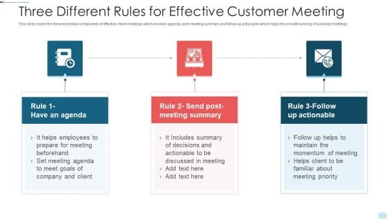 Three Different Rules For Effective Customer Meeting Inspiration PDF Three Different Rules For Effective Customer Meeting Inspiration PDF