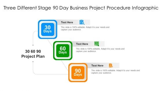 Three Different Stage 90 Day Business Project Procedure Infographic Ppt PowerPoint Presentation File Example PDF