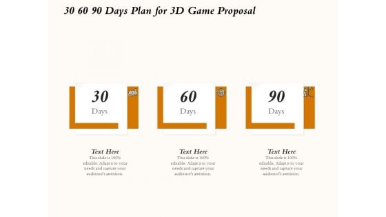 Three Dimensional Games Proposal 30 60 90 Days Plan For 3D Game Proposal Brochure PDF Three Dimensional Games Proposal 30 60 90 Days Plan For 3D Game Proposal Brochure PDF