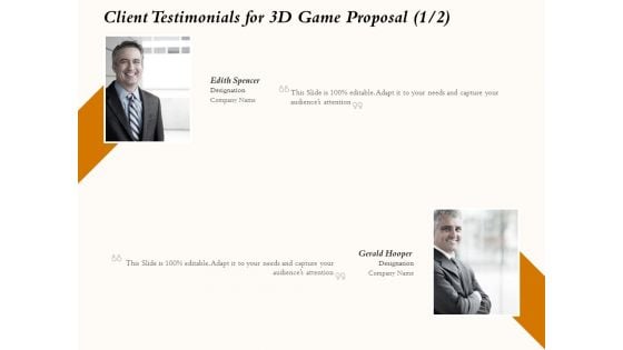 Three Dimensional Games Proposal Client Testimonials For 3D Game Proposal Teamwork Ideas PDF