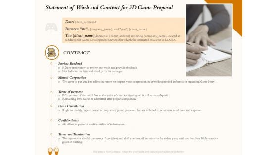 Three Dimensional Games Proposal Statement Of Work And Contract For 3D Game Proposal Formats PDF Three Dimensional Games Proposal Statement Of Work And Contract For 3D Game Proposal Formats PDF