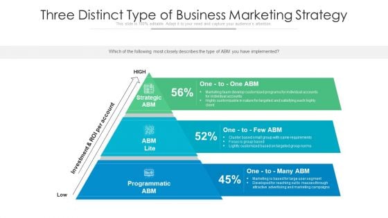 Three Distinct Type Of Business Marketing Strategy Ppt Professional Example Topics PDF