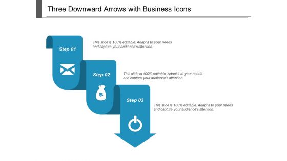Three Downward Arrows With Business Icons Ppt PowerPoint Presentation Outline Slide Portrait
