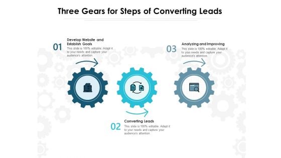 Three Gears For Steps Of Converting Leads Ppt PowerPoint Presentation File Inspiration PDF