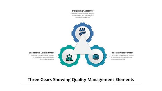 Three Gears Showing Quality Management Elements Ppt PowerPoint Presentation File Visuals PDF