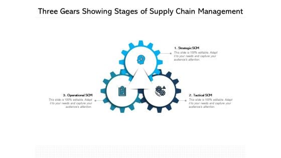 Three Gears Showing Stages Of Supply Chain Management Ppt PowerPoint Presentation Icon Gallery PDF