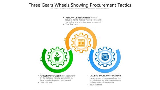 Three Gears Wheels Showing Procurement Tactics Ppt PowerPoint Presentation File Example PDF