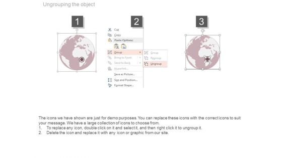 Three Globes With Area Pointers PowerPoint Slides