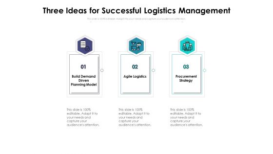 Three Ideas For Successful Logistics Management Ppt PowerPoint Presentation Icon File Formats PDF