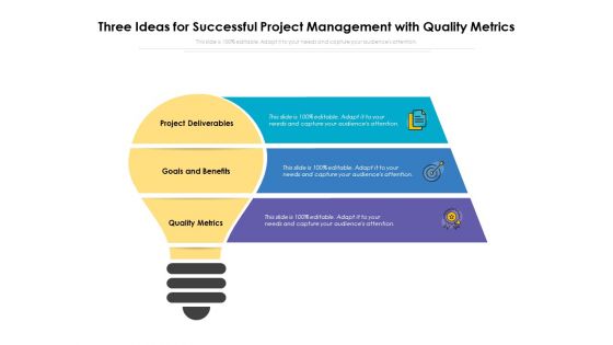 Three Ideas For Successful Project Management With Quality Metrics Ppt PowerPoint Presentation Pictures Graphics PDF