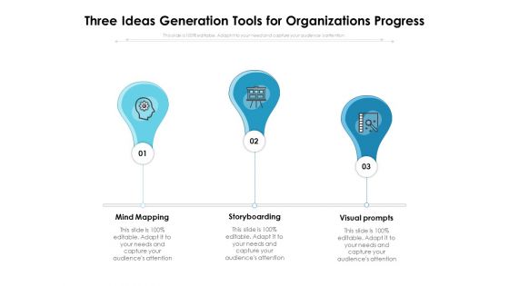 Three Ideas Generation Tools For Organizations Progress Ppt PowerPoint Presentation Summary Guidelines PDF