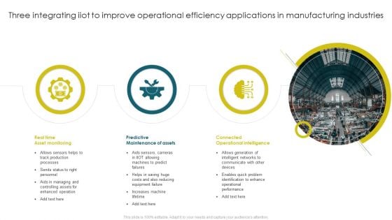 Three Integrating Iiot To Improve Operational Efficiency Applications In Manufacturing Industries Inspiration PDF