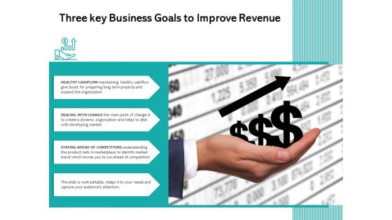 Three Key Business Goals To Improve Revenue Ppt PowerPoint Presentation File Example File PDF