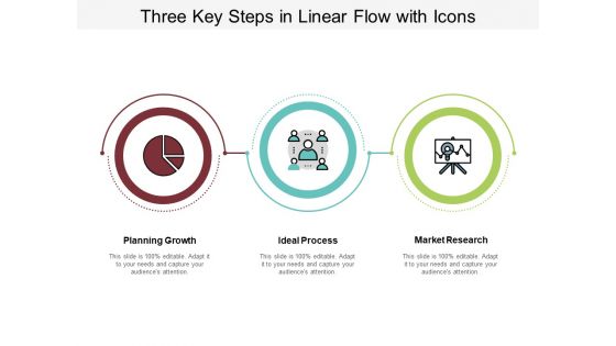Three Key Steps In Linear Flow With Icons Ppt PowerPoint Presentation Layouts Elements