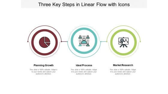 Three Key Steps In Linear Flow With Icons Ppt PowerPoint Presentation Layouts Elements