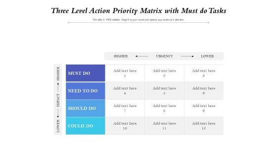 Three Level Action Priority Matrix With Must Do Tasks Ppt PowerPoint Presentation Gallery Summary PDF