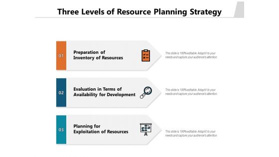 Three Levels Of Resource Planning Strategy Ppt PowerPoint Presentation Gallery Ideas PDF