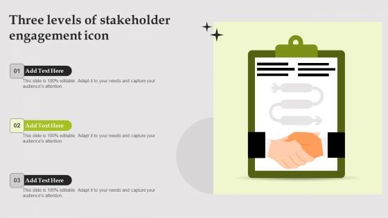 Three Levels Of Stakeholder Engagement Icon Template PDF