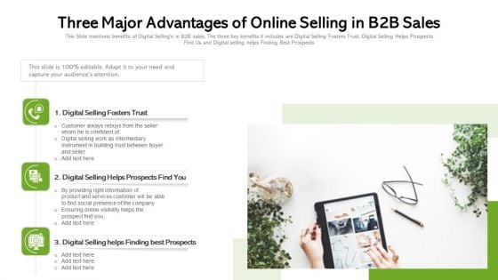 Three Major Advantages Of Online Selling In B2B Sales Ppt Gallery Portrait PDF