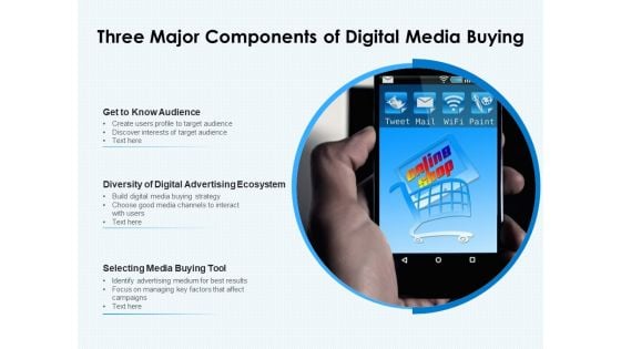Three Major Components Of Digital Media Buying Ppt PowerPoint Presentation File Slides PDF