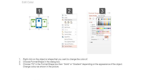 Three Mobiles With Icons Compare Chart Powerpoint Slides