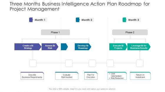 Three Months Business Intelligence Action Plan Roadmap For Project Management Professional