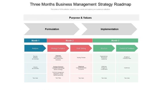 Three Months Business Management Strategy Roadmap Brochure