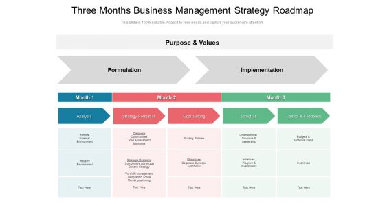 Three Months Business Management Strategy Roadmap Brochure Three Months Business Management Strategy Roadmap Brochure