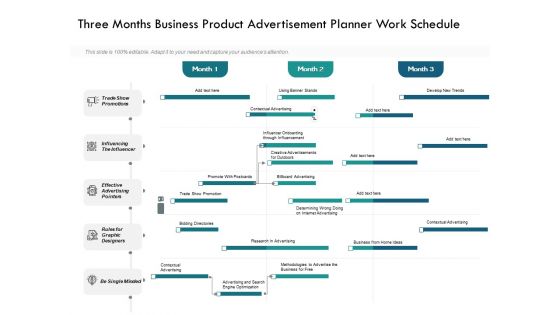 Three Months Business Product Advertisement Planner Work Schedule Formats
