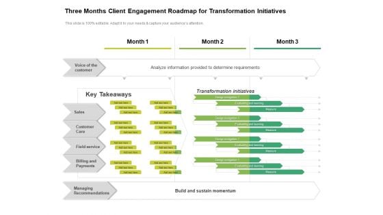 Three Months Client Engagement Roadmap For Transformation Initiatives Guidelines