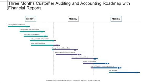 Three Months Customer Auditing And Accounting Roadmap With Financial Reports Introduction