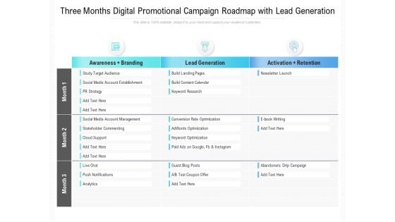 Three Months Digital Promotional Campaign Roadmap With Lead Generation Guidelines