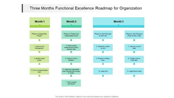 Three Months Functional Excellence Roadmap For Organization Themes