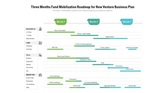 Three Months Fund Mobilization Roadmap For New Venture Business Plan Structure