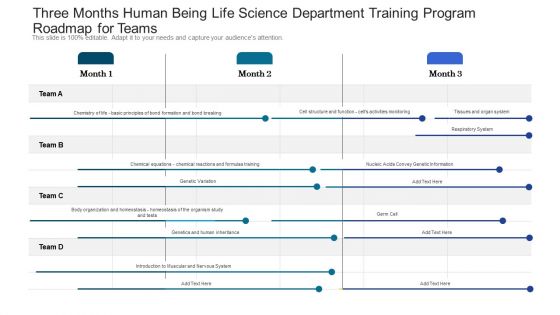 Three Months Human Being Life Science Department Training Program Roadmap For Teams Sample