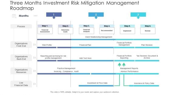 Three Months Investment Risk Mitigation Management Roadmap Portrait