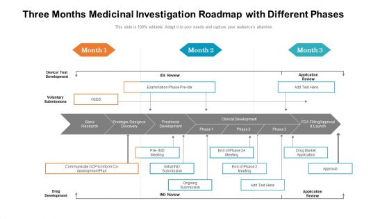 Three Months Medicinal Investigation Roadmap With Different Phases Mockup