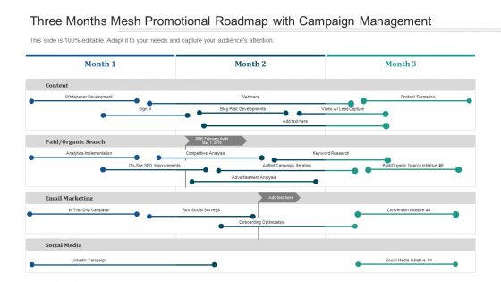 Three Months Mesh Promotional Roadmap With Campaign Management Diagrams