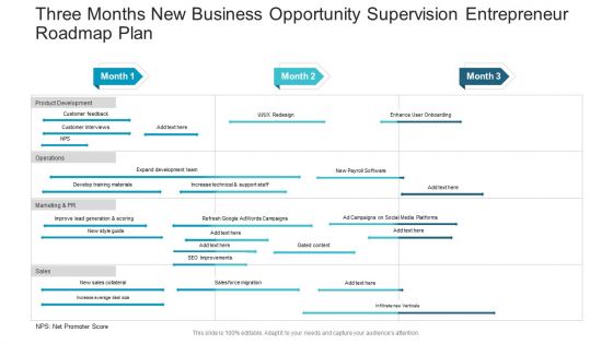 Three Months New Business Opportunity Supervision Entrepreneur Roadmap Plan Designs PDF