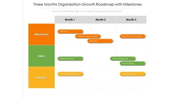 Three Months Organization Growth Roadmap With Milestones Brochure