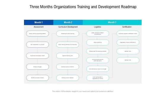 Three Months Organizations Training And Development Roadmap Brochure