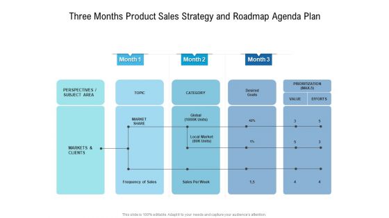 Three Months Product Sales Strategy And Roadmap Agenda Plan Information