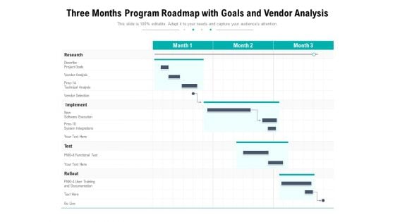 Three Months Program Roadmap With Goals And Vendor Analysis Diagrams