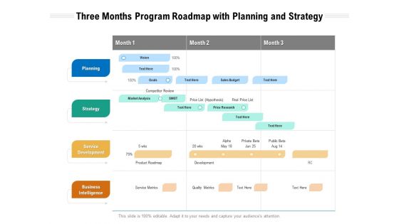 Three Months Program Roadmap With Planning And Strategy Themes